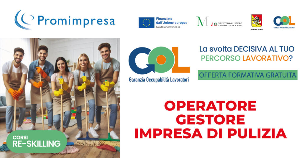 Corso Gratuito OPERATORE GESTORE IMPRESA DI PULIZIA - RE-SKILLING | Programma GOL