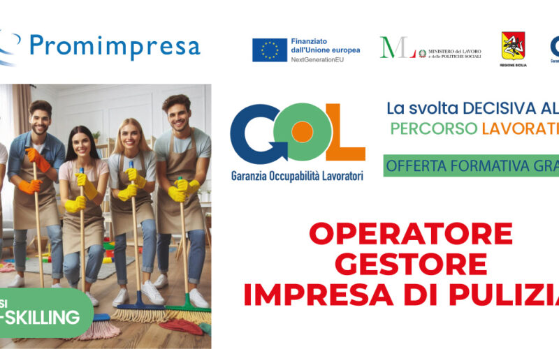 Corso Gratuito OPERATORE GESTORE IMPRESA DI PULIZIA – RE-SKILLING  | Programma GOL